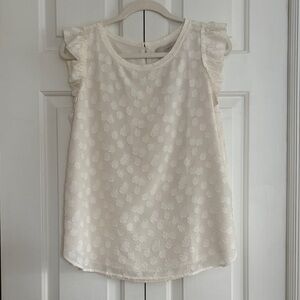 Loft Cream Sleeveless Ruffle Clip Dot Circle Pattern Blouse